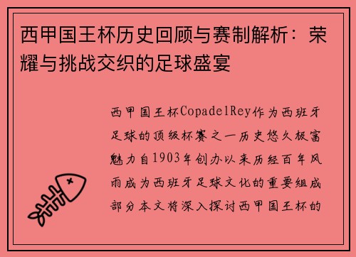 西甲国王杯历史回顾与赛制解析：荣耀与挑战交织的足球盛宴